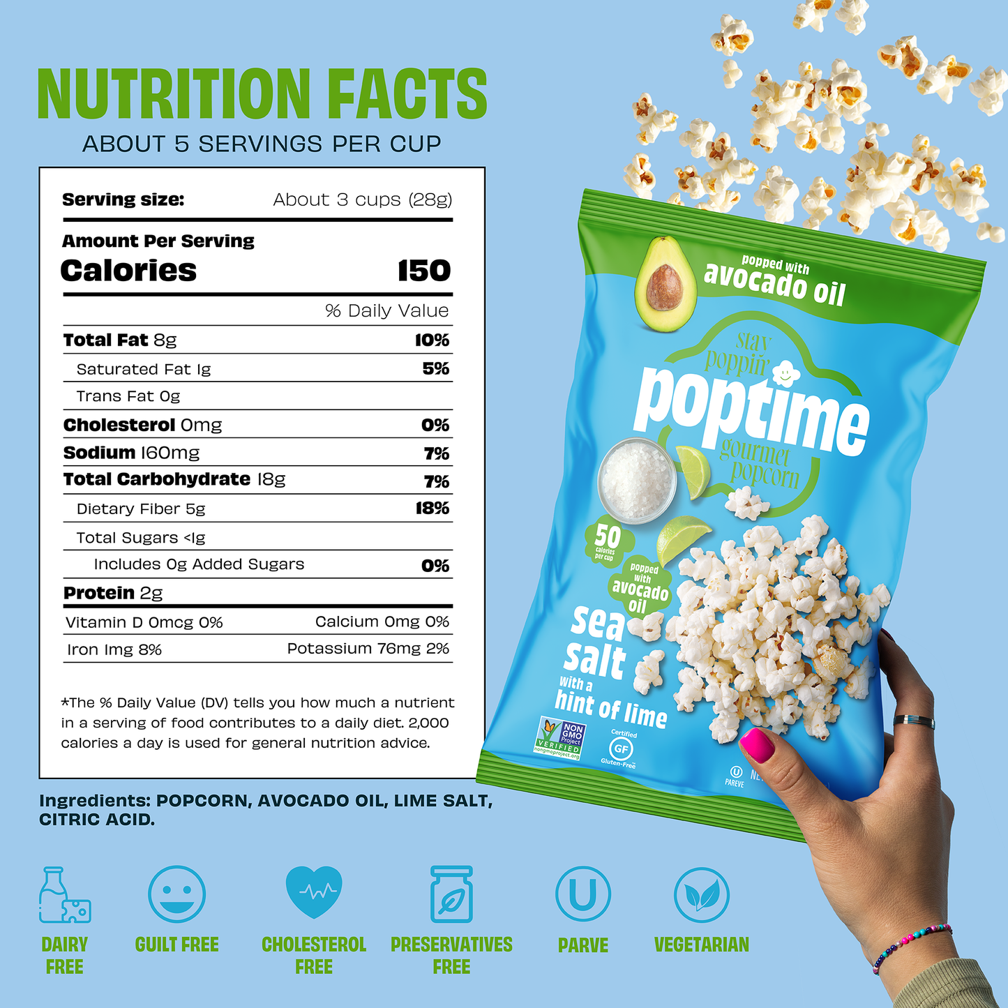 Poptime Sea Salt with a Hint of Lime Popcorn