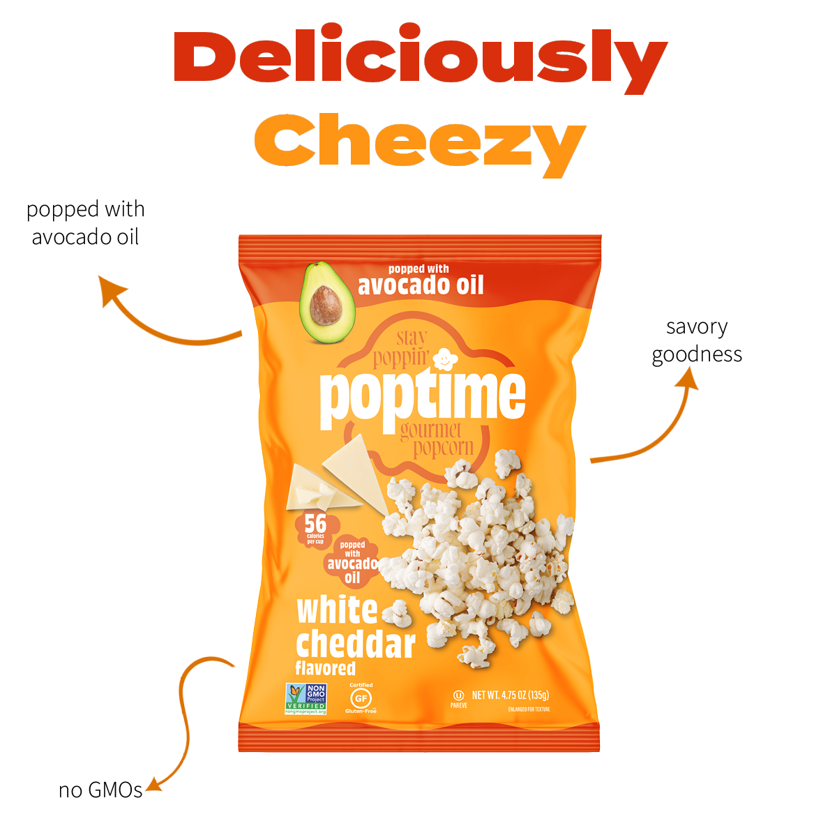 Poptime White Cheddar Popcorn – 4.75oz –  Case of 4