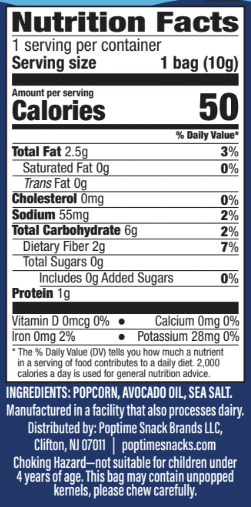 Poptime Sea Salt Popcorn  – Mini 0.35oz - Case of 50