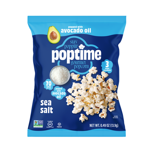 Poptime Sea Salt Popcorn  – Smart Snack Singles (0.49oz) - Case of 32