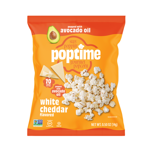 Poptime White Cheddar Popcorn  – Smart Snack Singles (0.50oz) - Case of 32