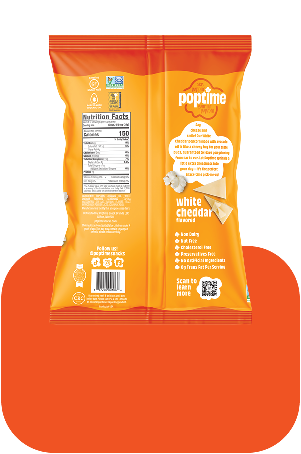 Poptime White Cheddar Popcorn – 4.75oz –  Case of 4